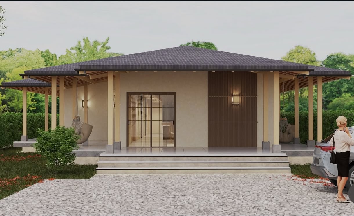 Visualización frontal de vivienda unifamiliar